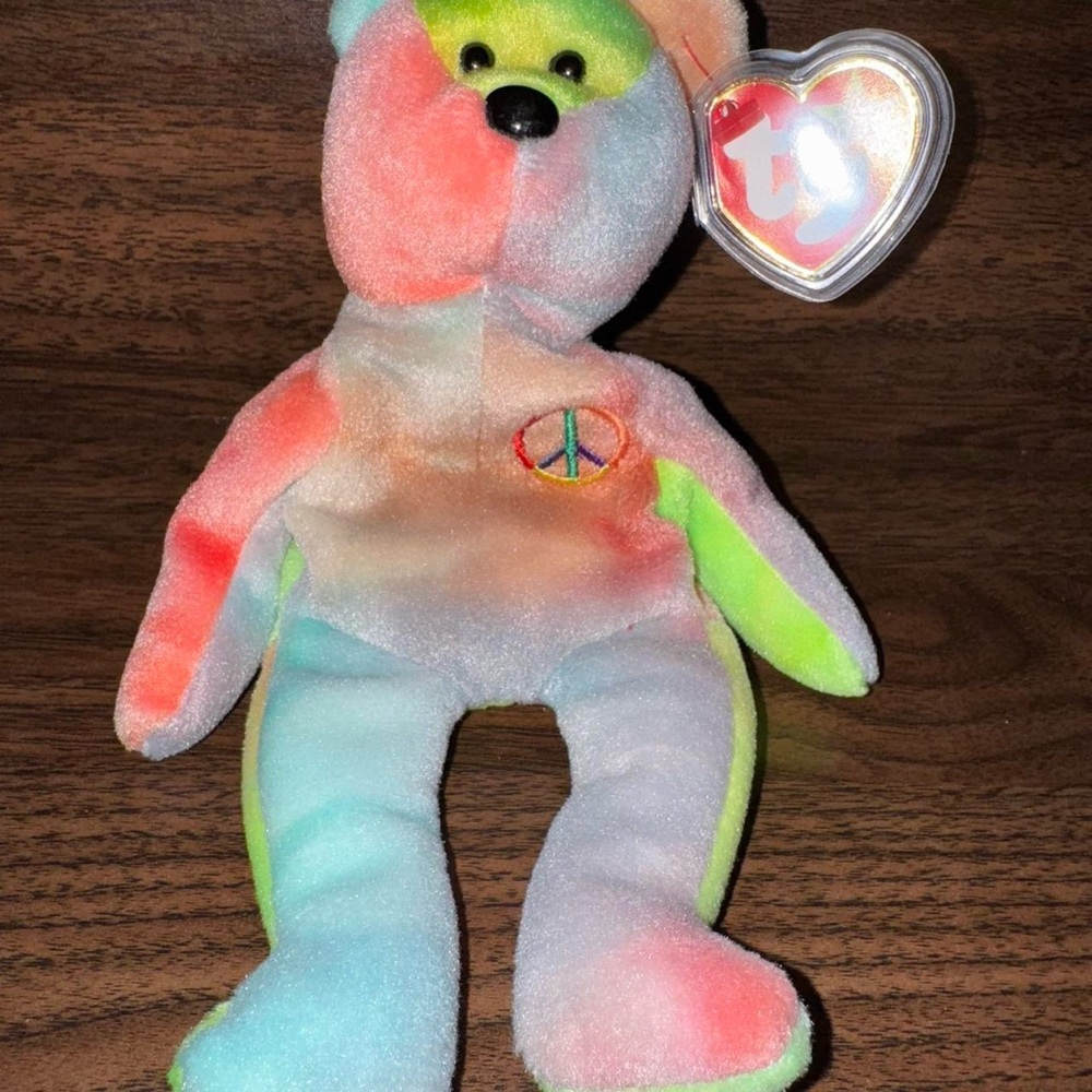 Ty Tie-Dye Peace Bear Plush Beanie Baby 1996